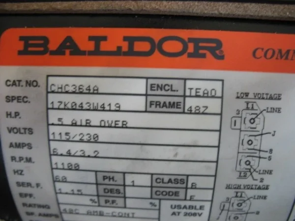 -NEW- BALDOR ELECTRIC CHC364A AC ELECTRICAL MOTOR 12HP 1100RPM 115230V 4 -NEW- BALDOR ELECTRIC CHC364A AC ELECTRICAL MOTOR 12HP 1100RPM 115230V