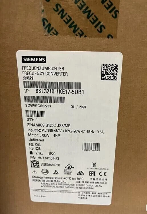 6SL3 210-1KE17-5UB1 NEW SIEMENS SINAMICS G120C Rated Power 6SL3210-1KE17-5UB1