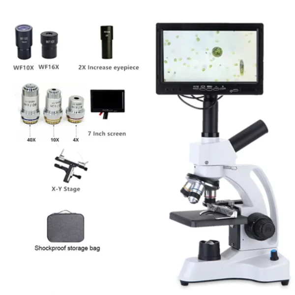 40X-2000X Biological Microscope Sperm Locust Blood Test Microsocpe w7″ Screen