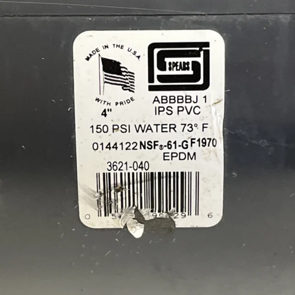 Spears 3621-040 True Union 2000 Standard Ball Valve, 4in Nominal (4”) PVC, USED