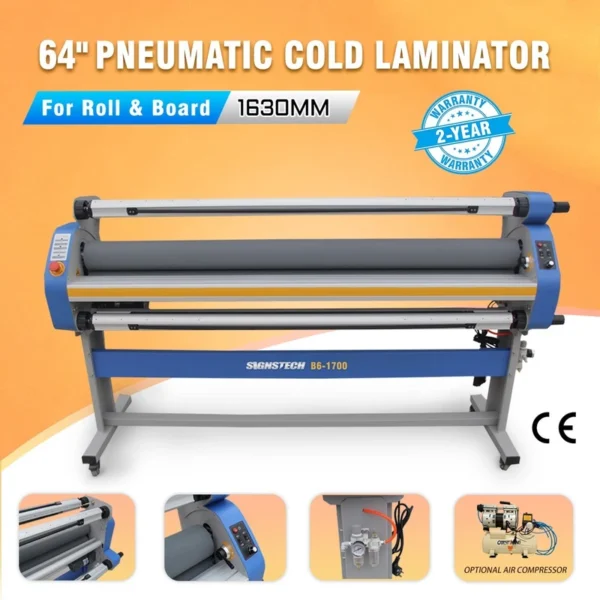 Auto 1630mm 64" Pneumatic Cold Laminator Roll & Board Laminating 2-Year Warranty