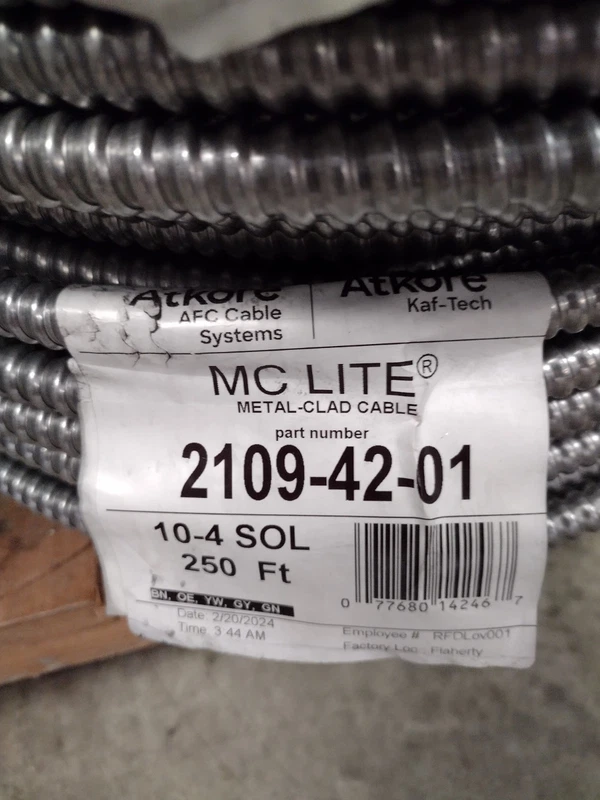 104 MC Copper Wire Armored Cable 250ft Electrical 1 104 MC Copper Wire Armored Cable 250ft Electrical