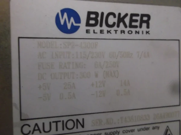 BICKER ELEKTRONIK 24491171 PLC CHASSIS RACK W SP2-4300F POWER SUPPLY (415)