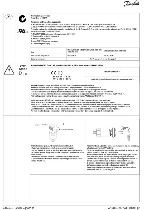 Brand New Original Danfoss MBS3000 060G1455 Pressure Sensor