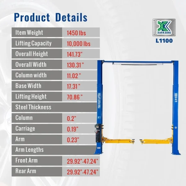 XK L1100 2 Post Lift 10,000lbs Two Post Lift Auto Lift Car Lift Hoist 220V Tools 2 XK L1100 2 Post Lift 10,000lbs Two Post Lift Auto Lift Car Lift Hoist 220V Tools