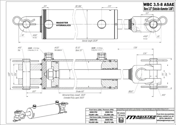 Ag Clevis Hydraulic Cylinder Welded Double Acting 3.5" Bore 8" Stroke 3.5x8 ASAE
